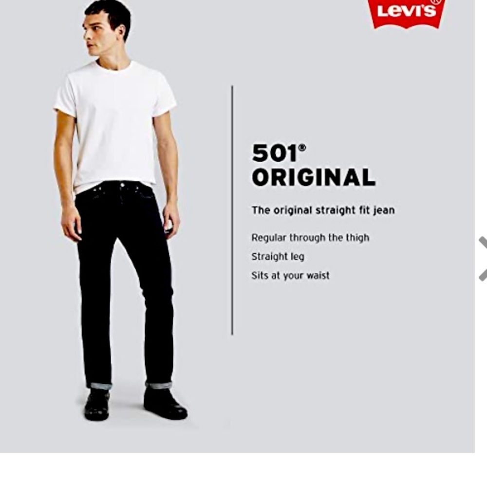 NWT Levi's Men's 501 Original Fit Jeans Clean Rigid, 34W x 30L